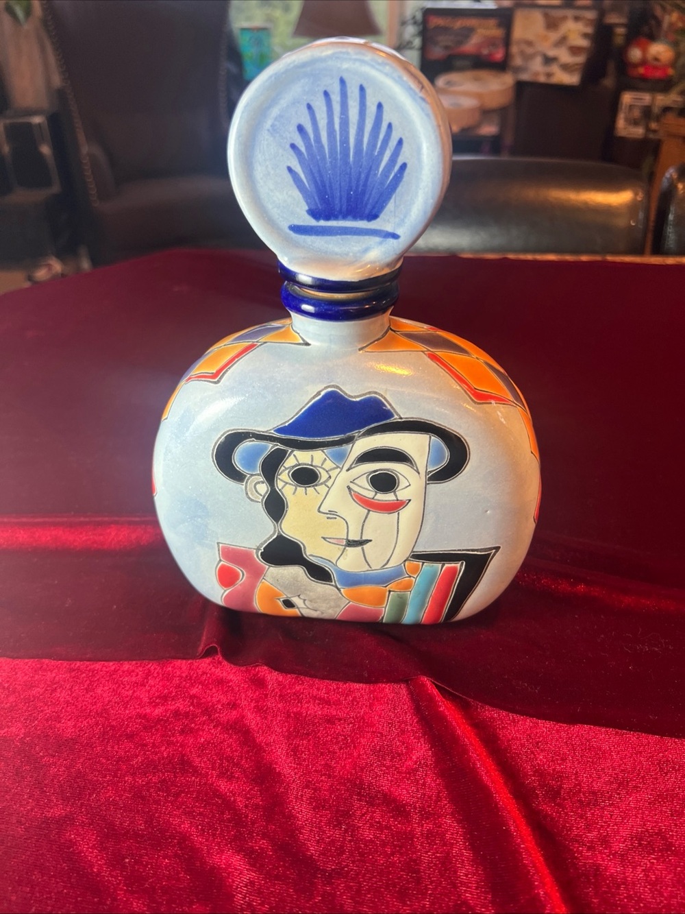 Hand-Painted Blue Multi-Color Decorative Ceramic Decanter limited edition